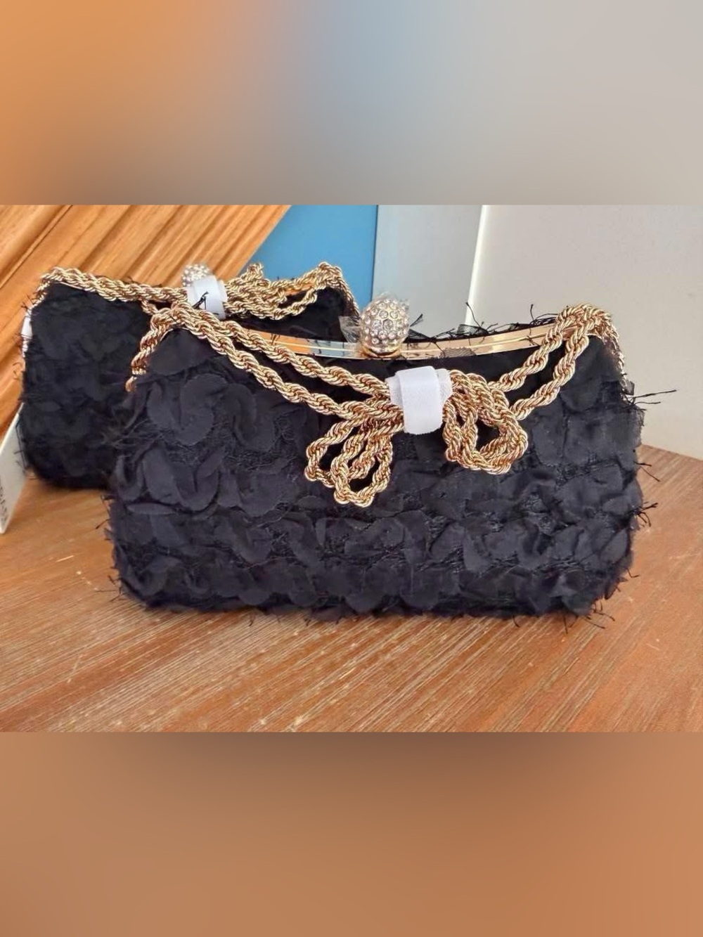 Urban Expressions Black Clutch with Gold Rope Accent